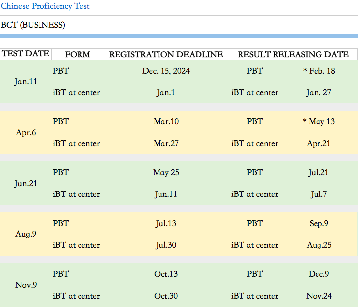 2025 HSK Test Calendar